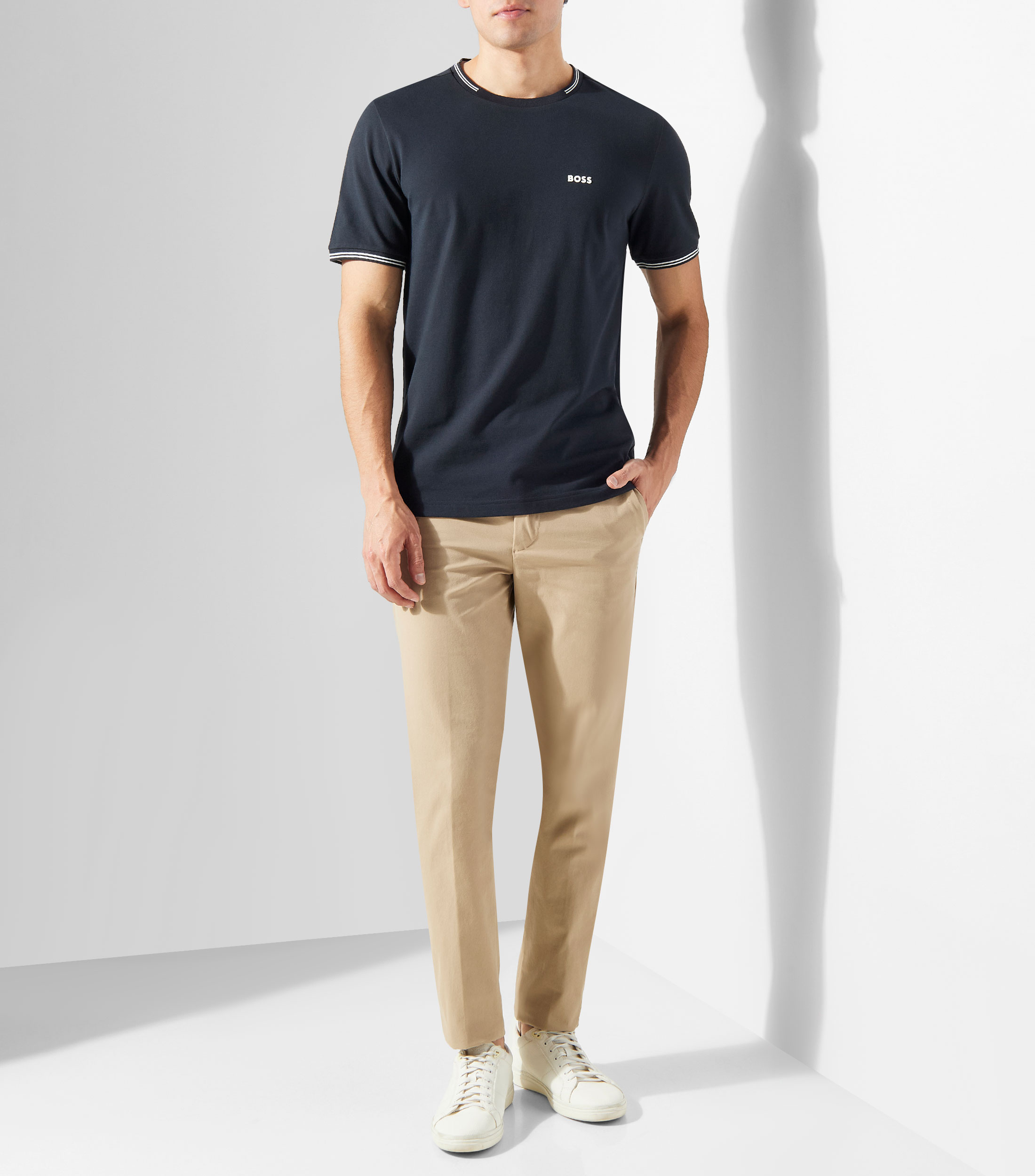 Playera de algodón elástico con rayas y logotipo Hombre